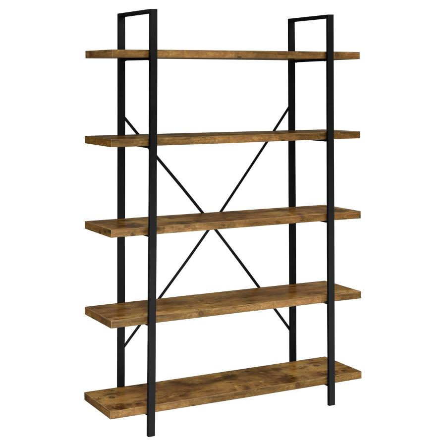 (image for) Cole 70-inch 5-shelf Bookshelf Rustic Nutmeg and Black