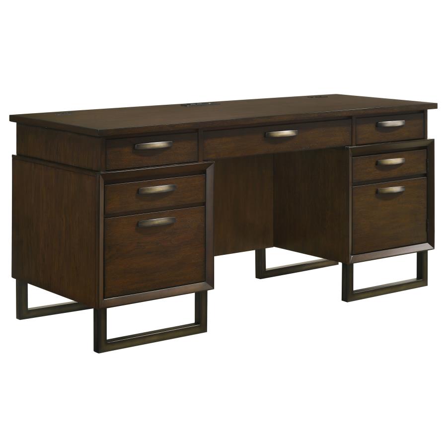 (image for) Marshall 66-inch 5-drawer Credenza Office Desk Dark Walnut