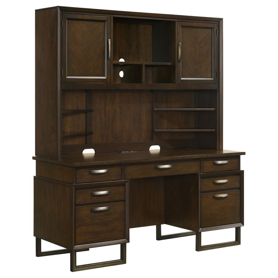 (image for) Marshall 66-inch 5-drawer Credenza with Hutch Dark Walnut