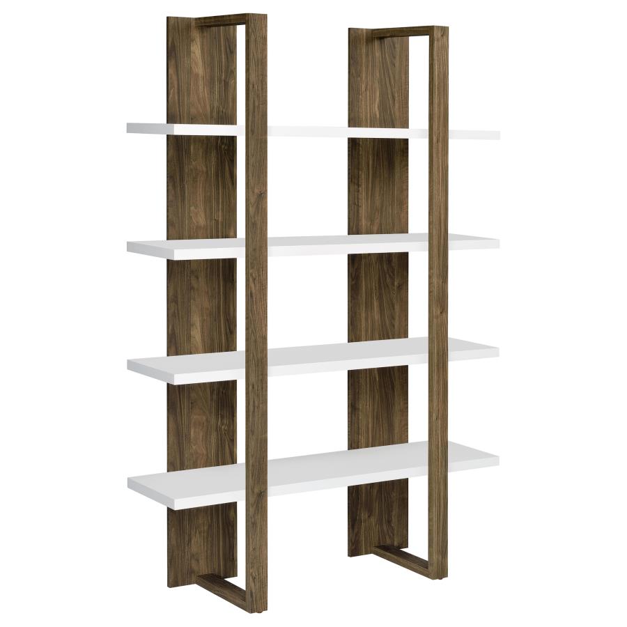 (image for) Danbrook 71-inch 4-shelf Bookshelf Aged Walnut and White