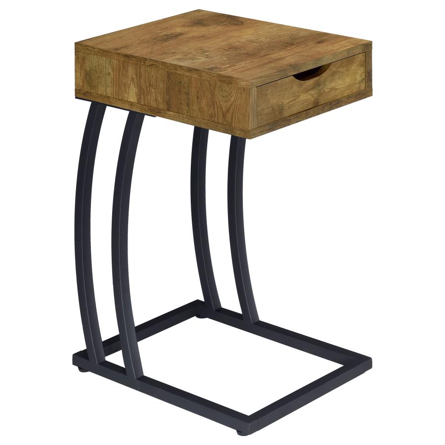 (image for) Troy 1-drawer C-Shaped Side Table Power Outlet Rustic Nutmeg