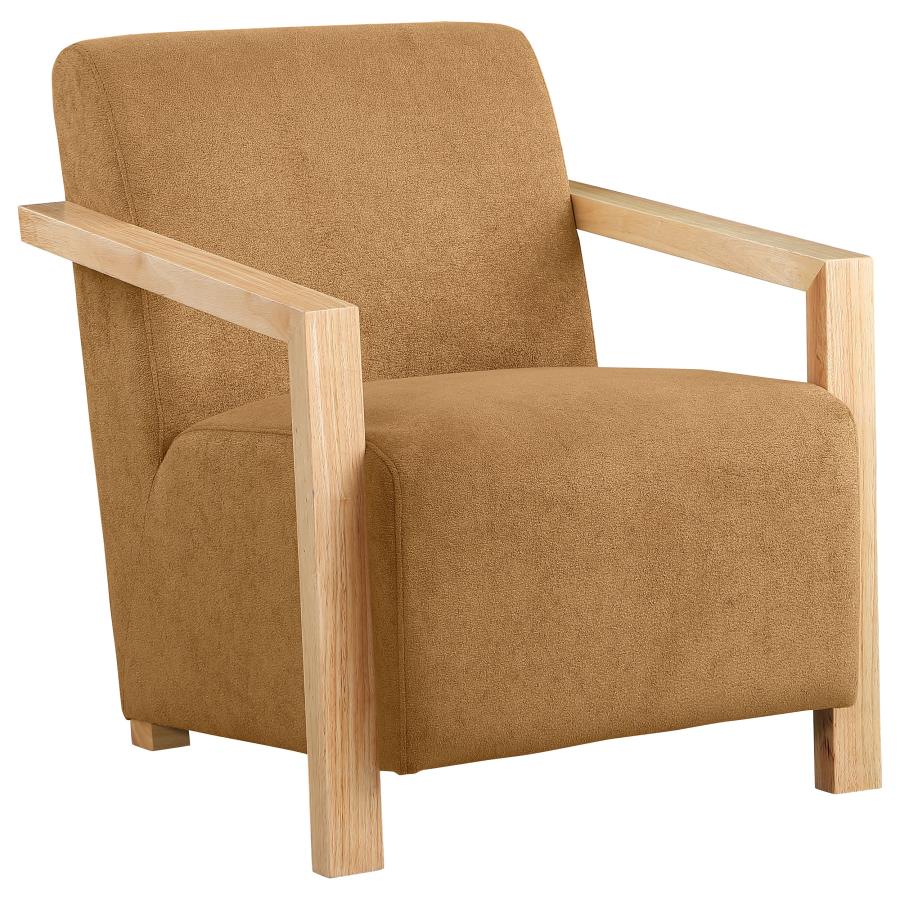 (image for) Diego Upholstered Accent Arm Chair with Wood Arms Honey