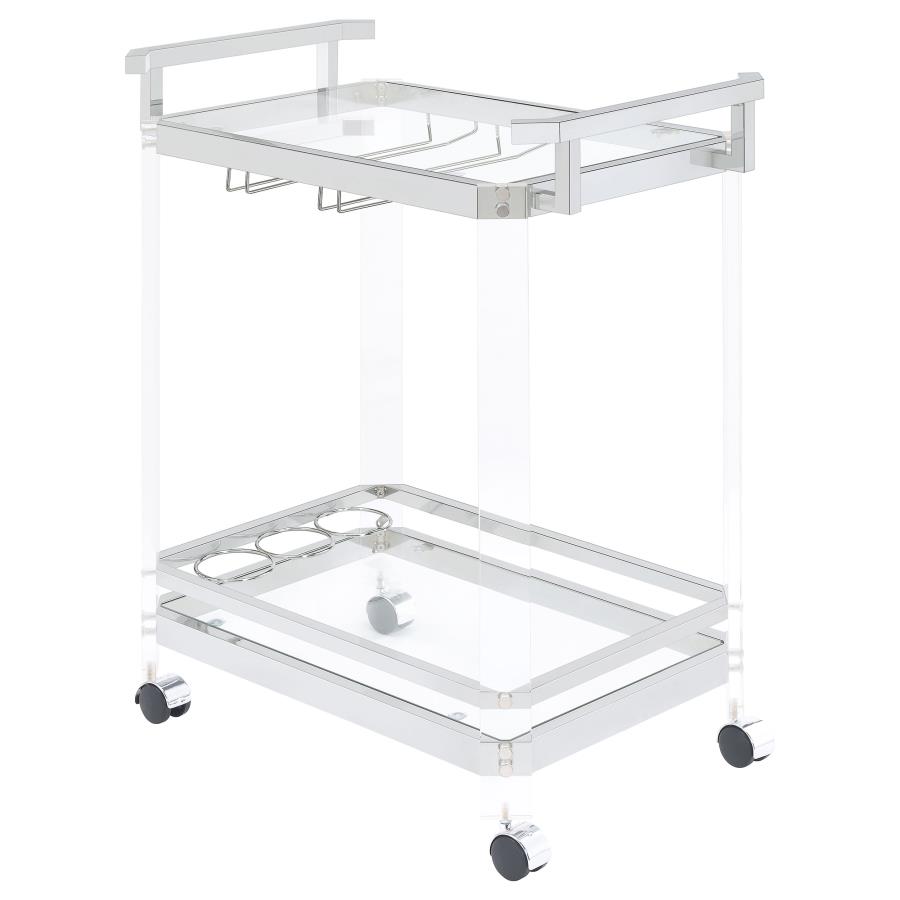 (image for) Jefferson 2-tier Glass Shelf Acrylic Bar Cart Chrome