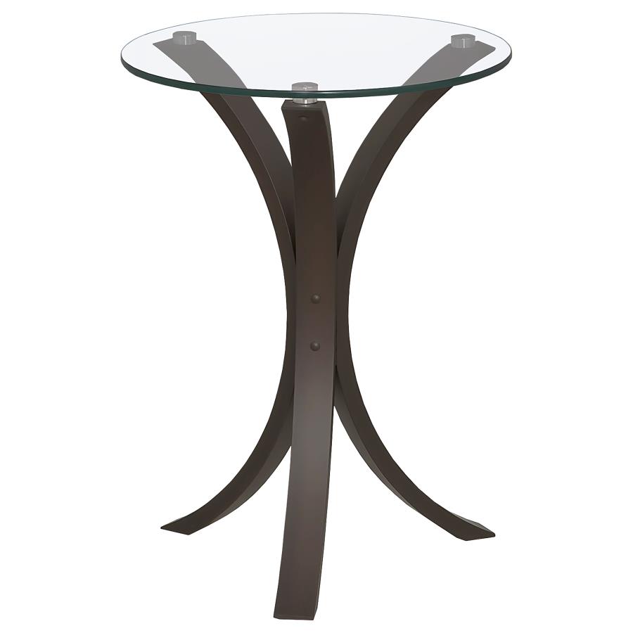 (image for) Edgar Round Glass Top Accent Side Table Cappuccino