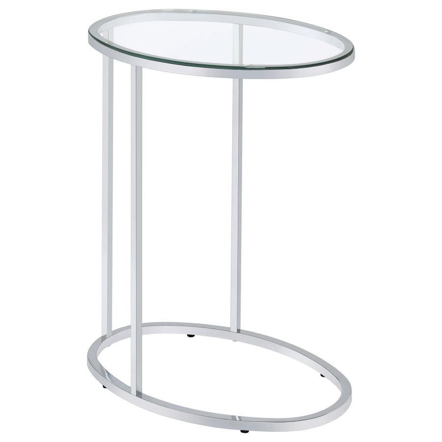 (image for) Kyle Oval Glass Top C-Shaped Sofa Side Table Chrome