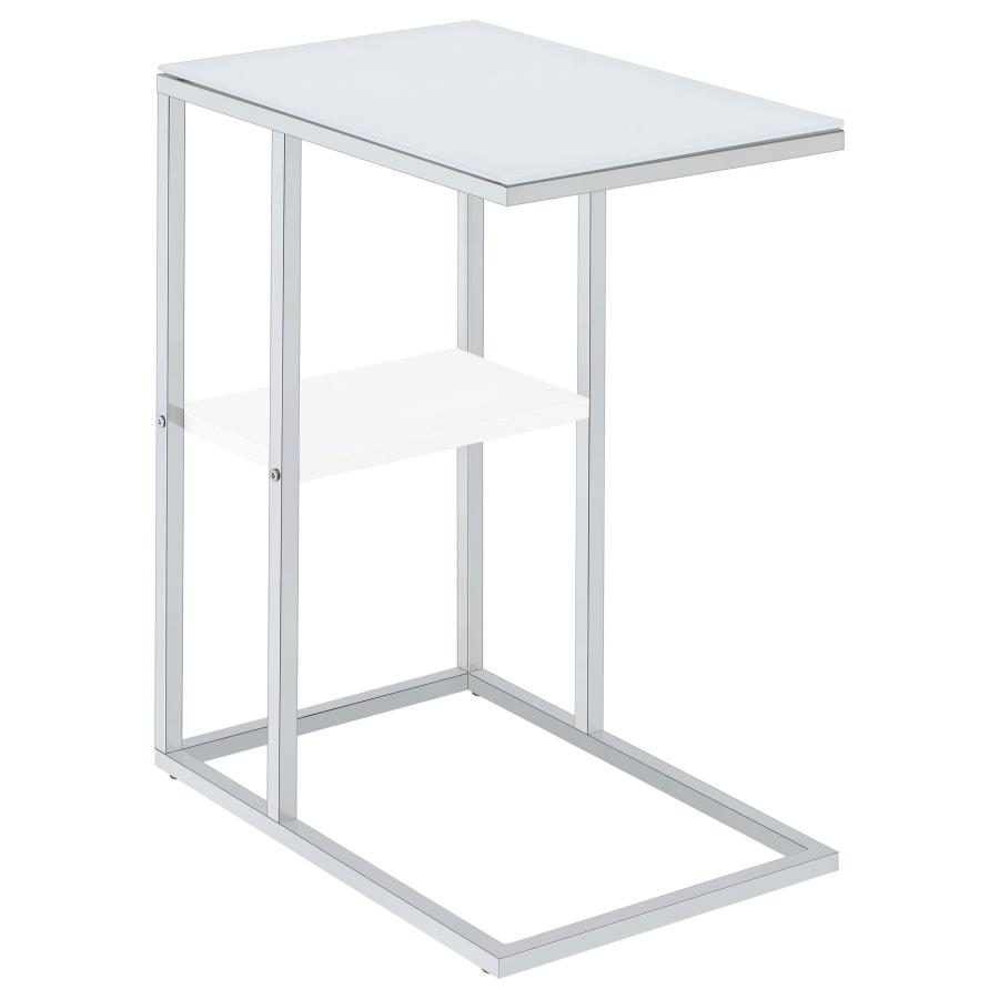 (image for) Daisy Glass Top C-Shaped Sofa Side Table White and Chrome