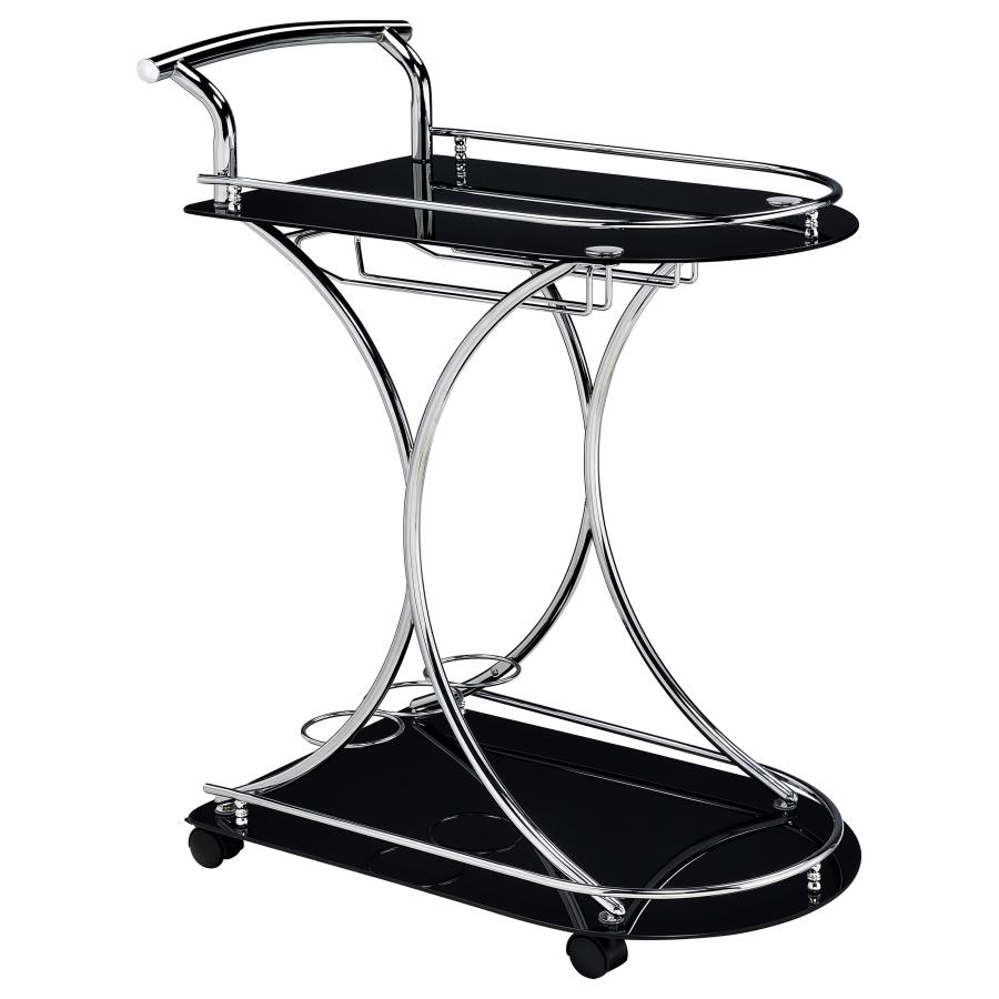 (image for) Elfman 2-tier Glass Shelf Metal Bar Cart Black and Chrome