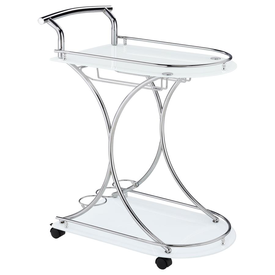 (image for) Elfman 2-tier Glass Shelf Metal Bar Cart White and Chrome