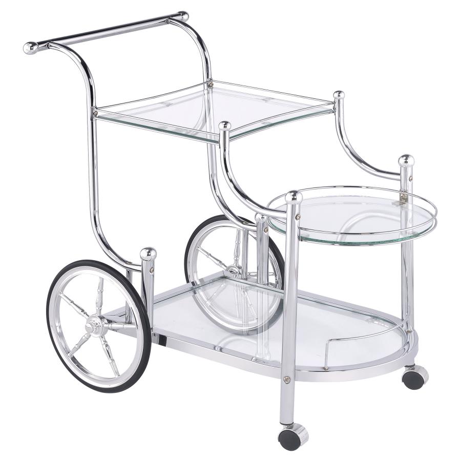 (image for) Sarandon 3-tier Glass Shelf Metal Bar Cart Chrome