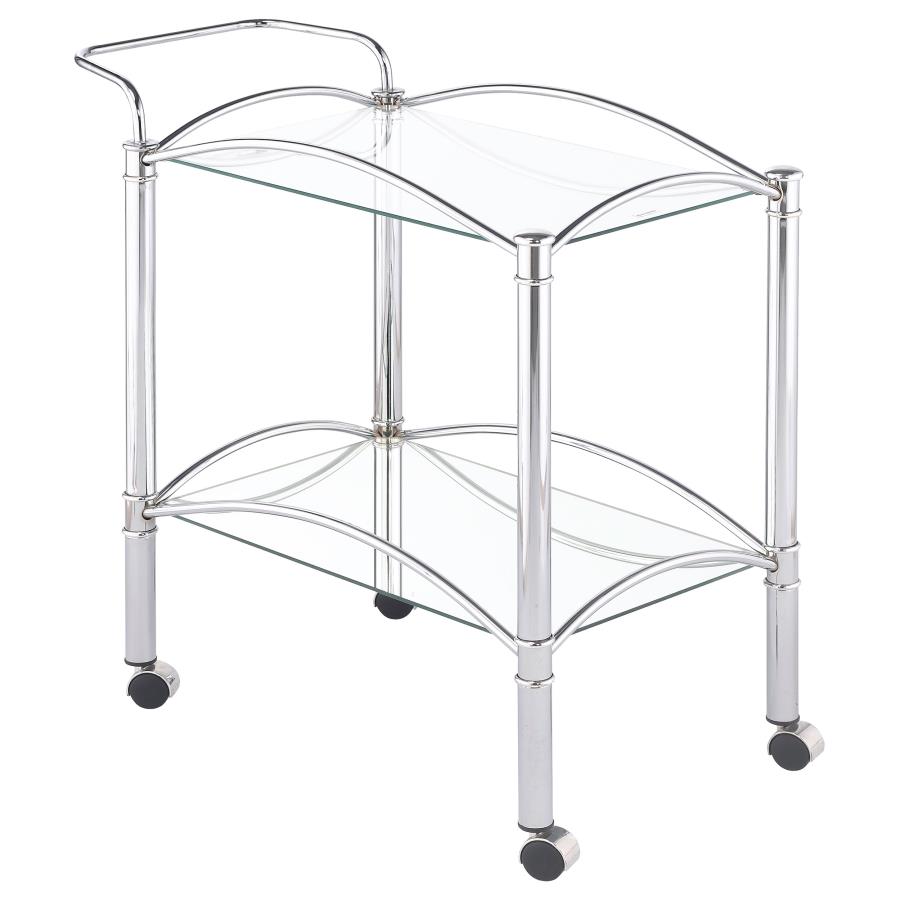 (image for) Shadix 2-tier Rectangular Glass Shelf Metal Bar Cart Chrome