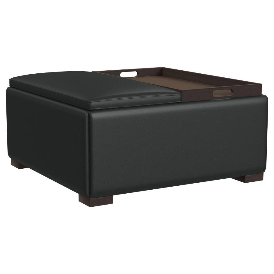 (image for) Paris Upholstered Storage Ottoman with Trays Black