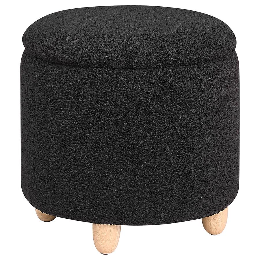 (image for) Valia Faux Sheepskin Upholstered Round Storage Ottoman Black