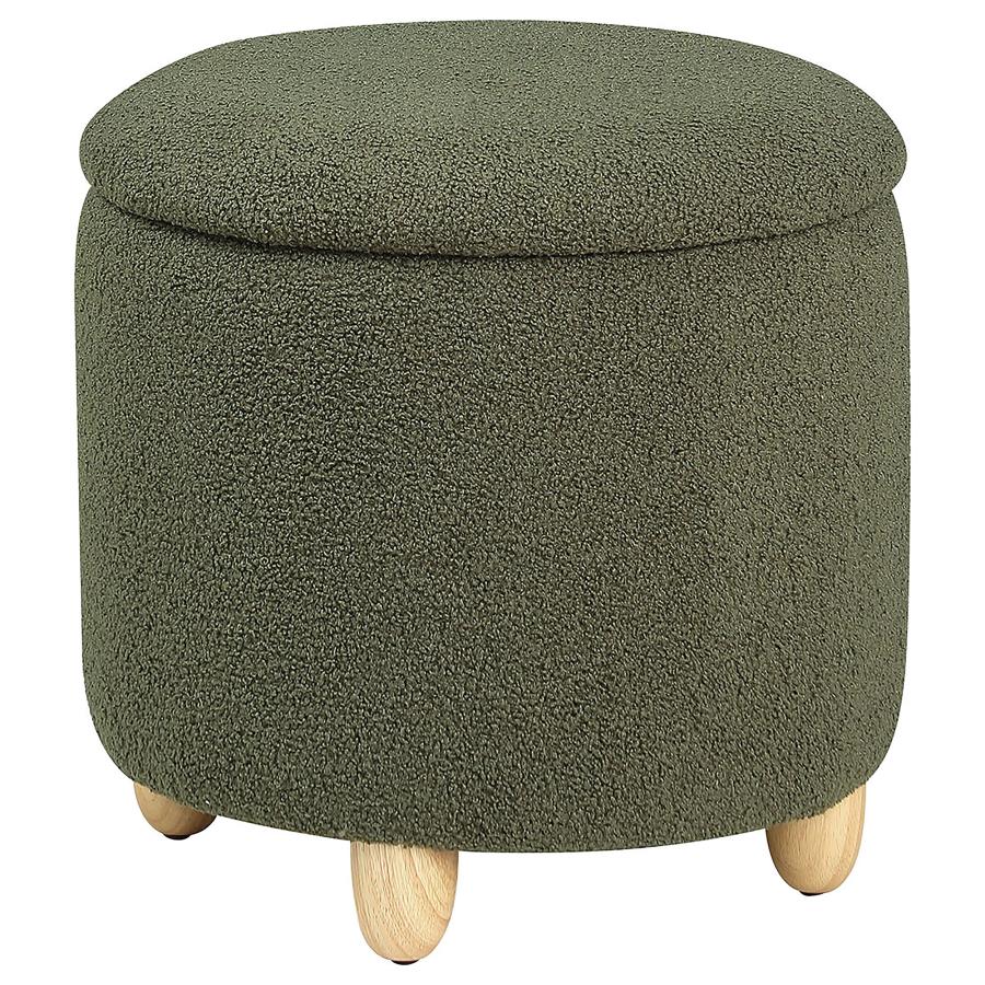 (image for) Valia Faux Sheepskin Upholstered Round Storage Ottoman Green