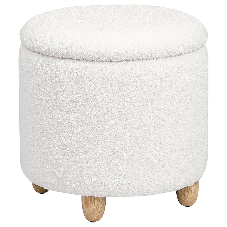 (image for) Valia Faux Sheepskin Upholstered Round Storage Ottoman Ivory