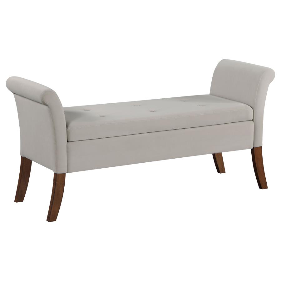 (image for) Farrah Velvet Upholstered Rolled Arm Storage Bench Beige