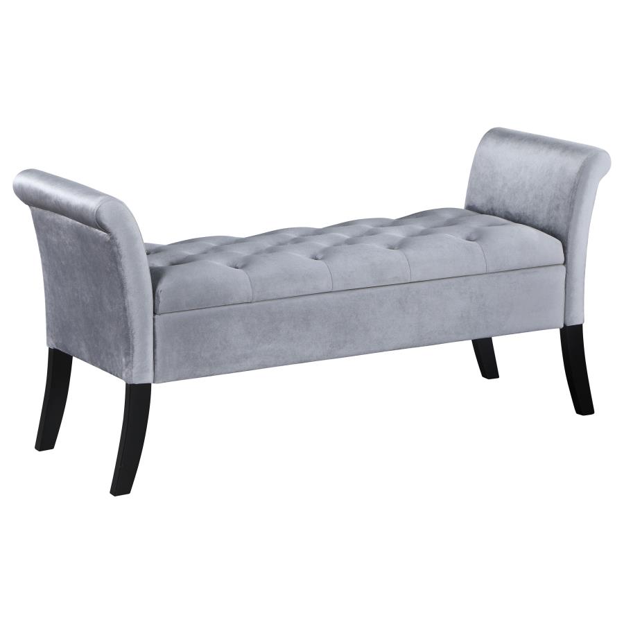 (image for) Farrah Velvet Upholstered Rolled Arm Storage Bench Silver