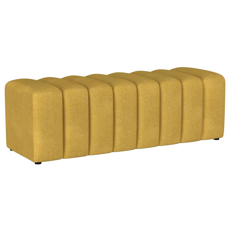 (image for) Summer Fabric Upholstered Tufted Accent Bench Mustard Yellow