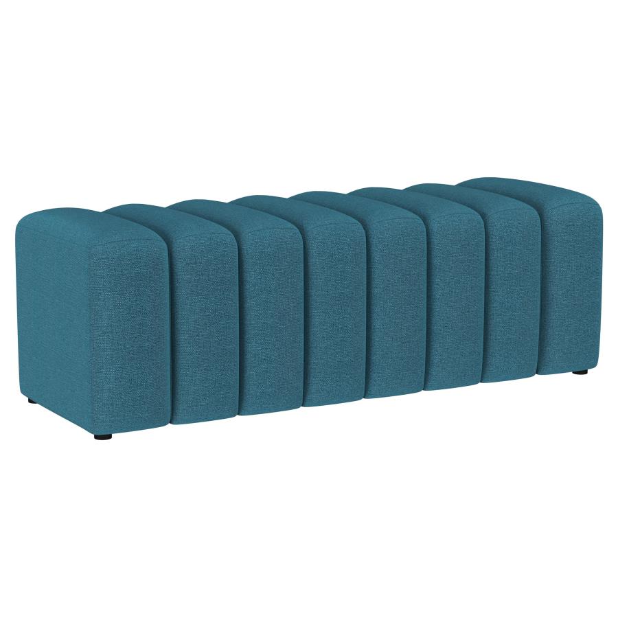 (image for) Summer Fabric Upholstered Tufted Accent Bench Peacock Blue