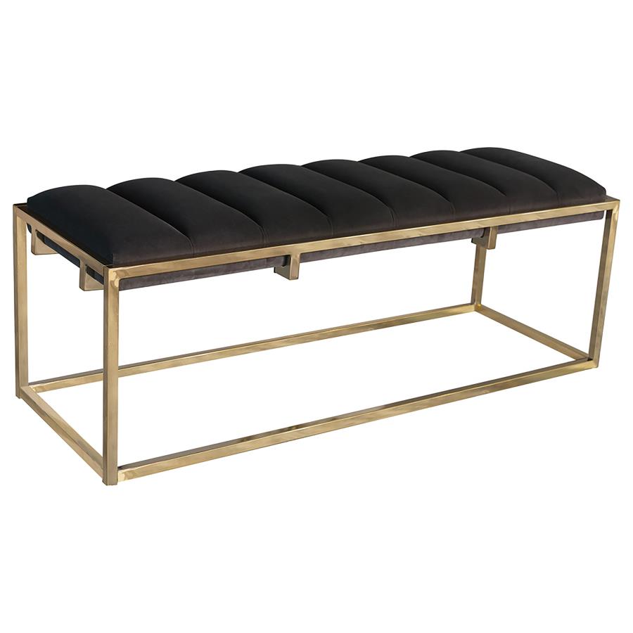 (image for) Lorena Velvet Upholstered Bench Dark Grey and Gold