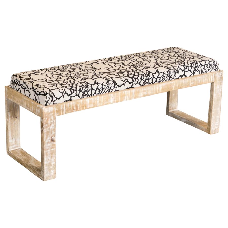 (image for) Aiden Fabric Upholstered Accent Bench Distressed White