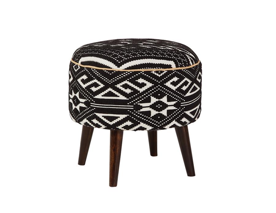 (image for) Camila Round Upholstered Ottoman Black and White