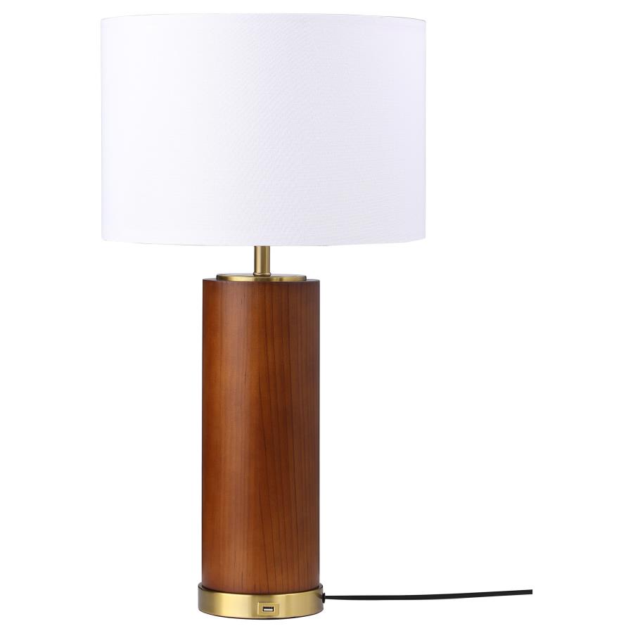 (image for) Aziel 28-inch Drum Shade Wood Frame Table Lamp Cappuccino