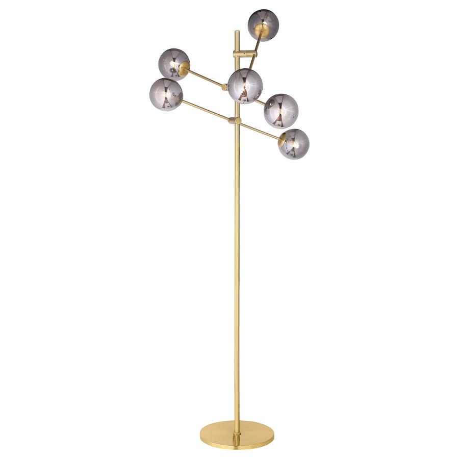 (image for) Exline 62-inch Molecular Smoked Orb Metal Floor Lamp Gold