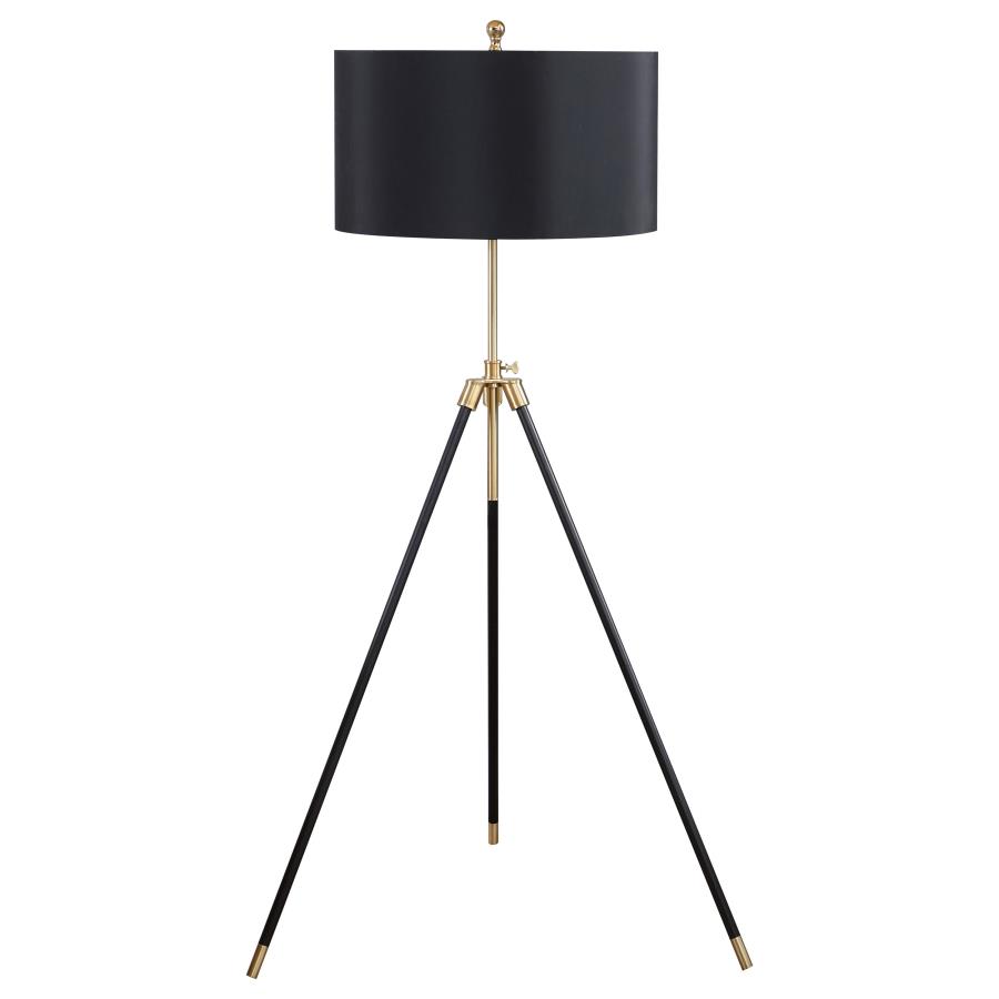 (image for) Zabka 63-inch Drum Shade Metal Tripod Floor Lamp Black