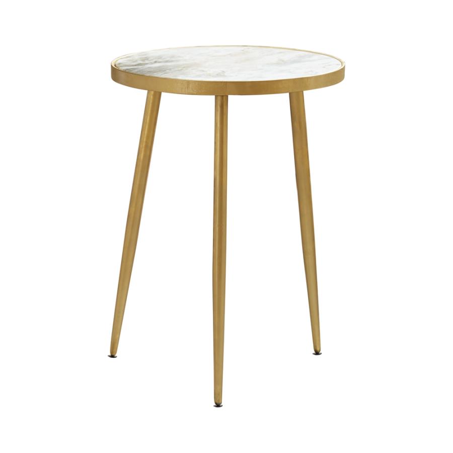 (image for) Acheson Round Marble Top Side Table White and Gold