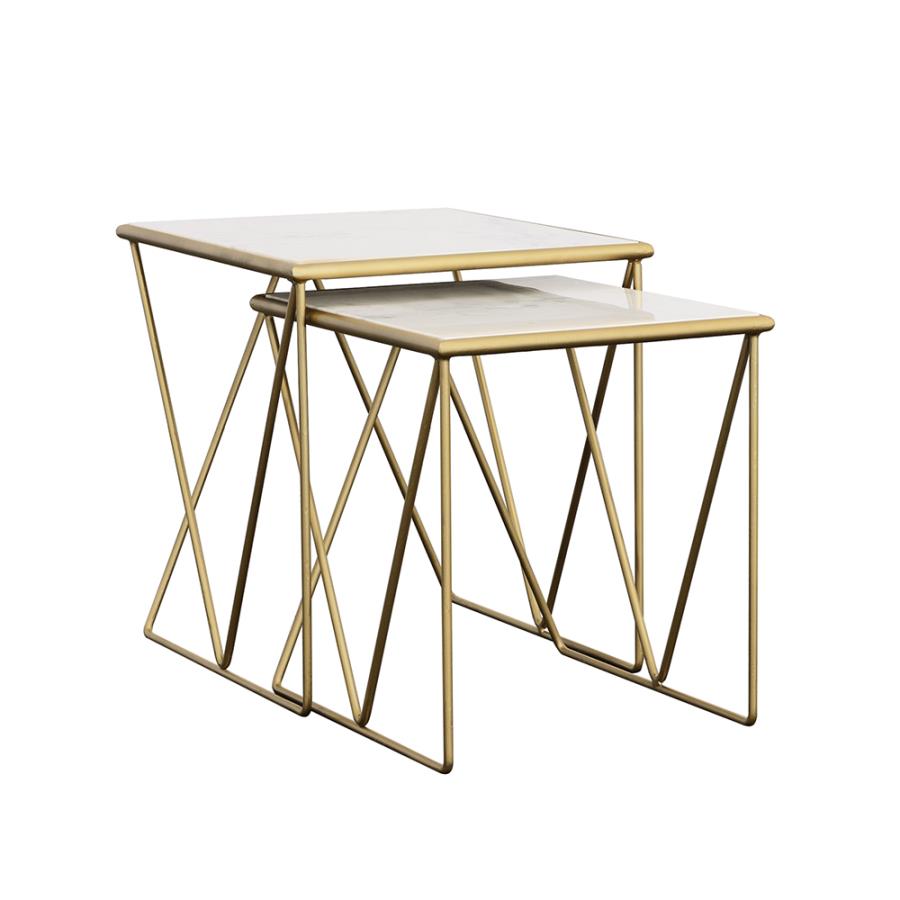 (image for) Bette 2-piece Marble Top Nesting Table Set White and Gold