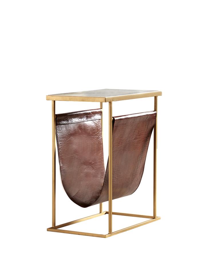 (image for) Genuine Marble Top Accent Side Table White and Brass