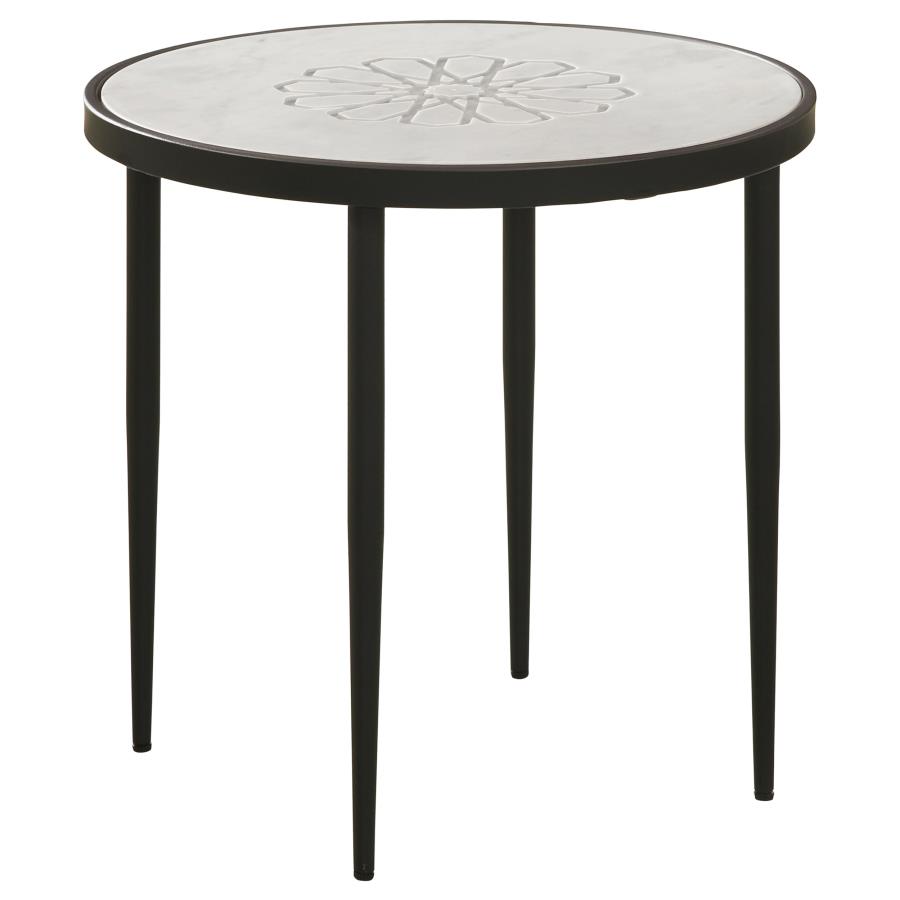 (image for) Kofi Round Marble Top Accent Side Table White and Black