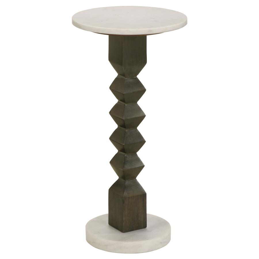 (image for) Colette Round Marble Top Side Table White and Dark Grey