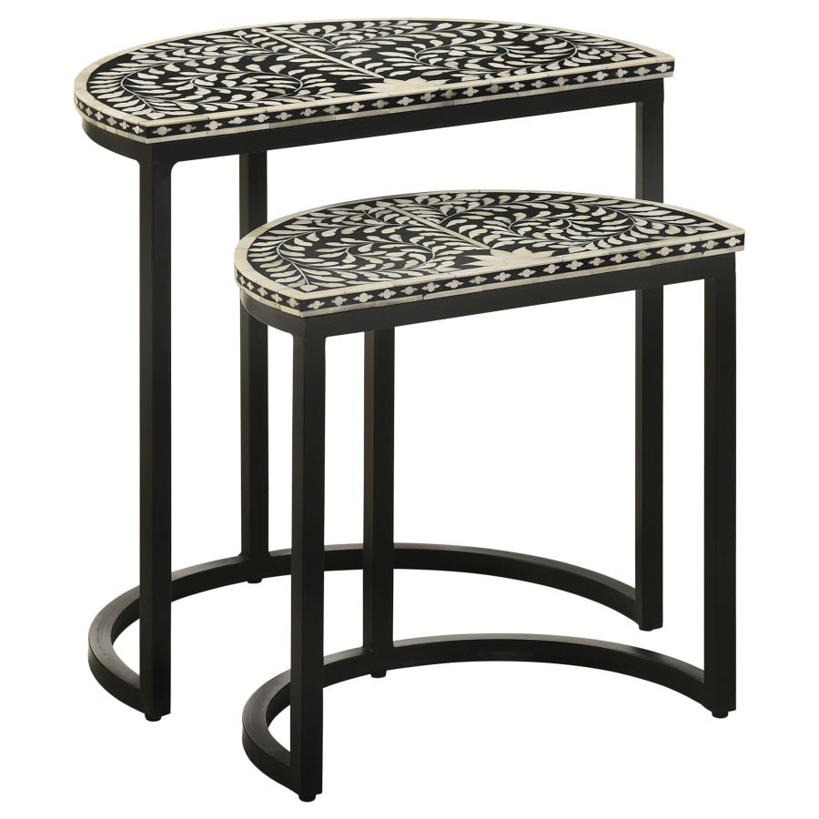 (image for) Zakiya 2-piece Demilune Nesting Table Set Black and White