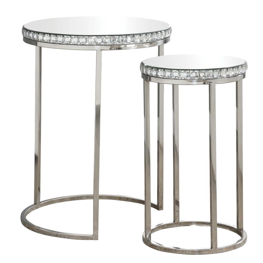 (image for) Addison 2-piece Round Mirror Top Nesting Tables Silver