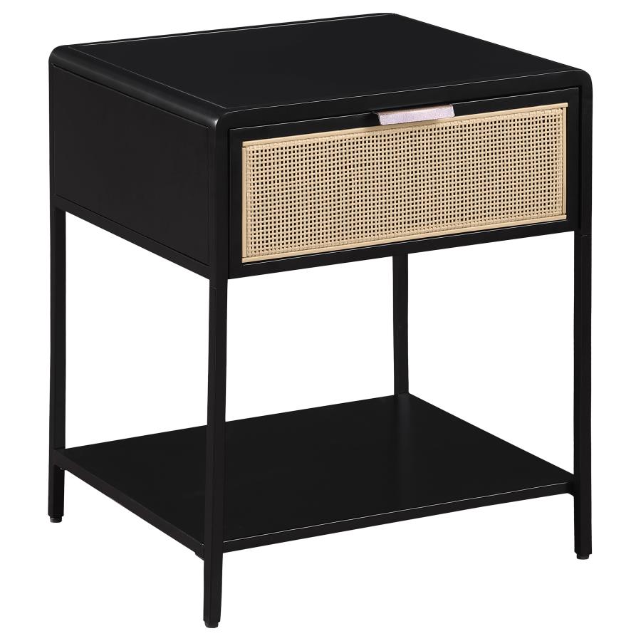 (image for) Amherst 1-drawer Radio Weave Rattan Metal Side Table Black