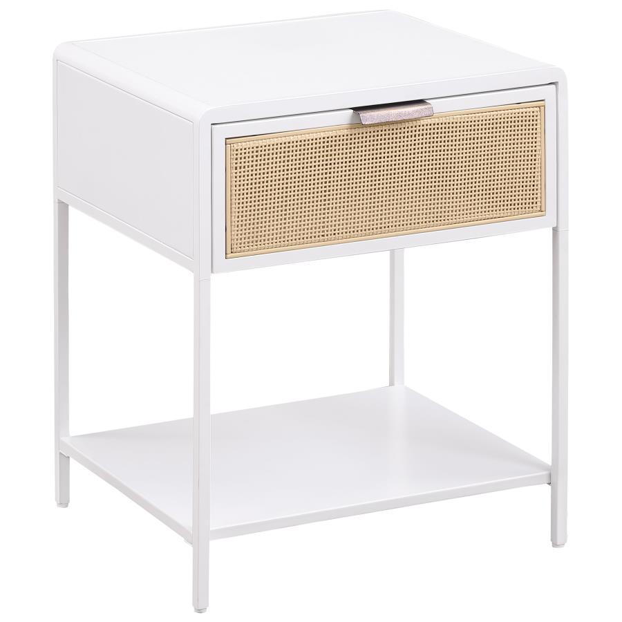 (image for) Amherst 1-drawer Radio Weave Rattan Metal Side Table White