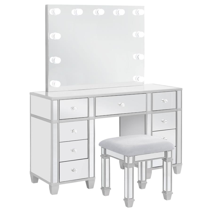 (image for) Allora 9-drawer Vanity Set with Lighting Metallic Silver