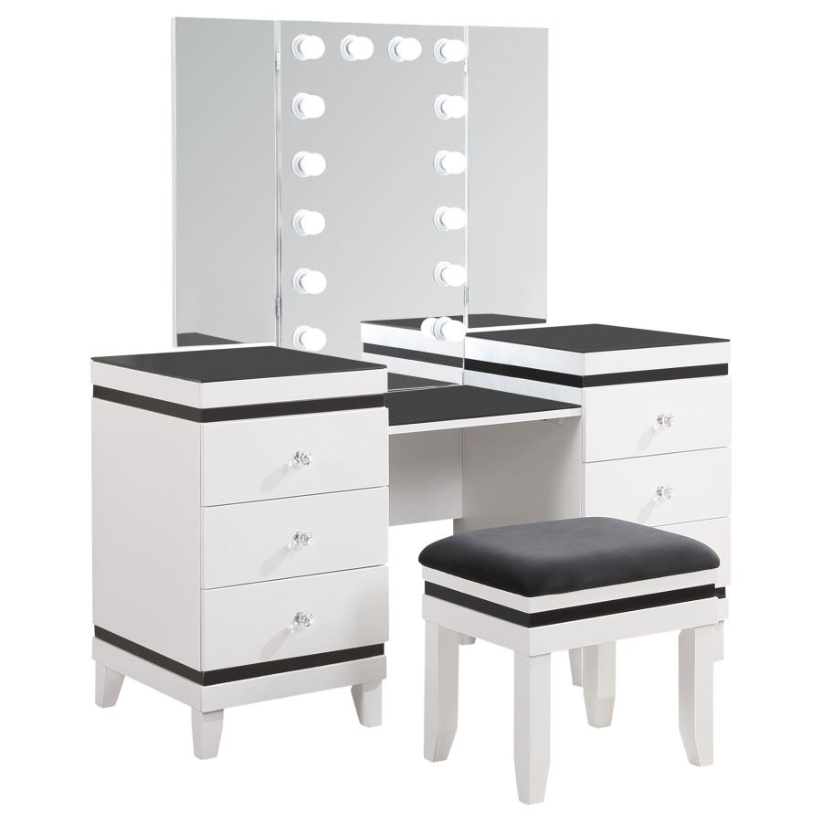 (image for) Talei 6-drawer Vanity Set with Lighting Black and White