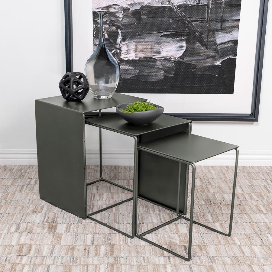 (image for) Imez 3-piece Rectangular Metal Nesting Table Set Grey