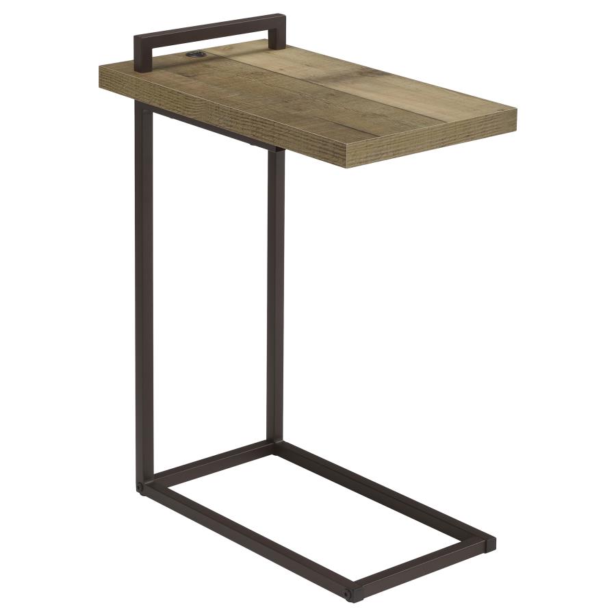 (image for) Maxwell C-shaped Side Table USB Charging Weathered Pine