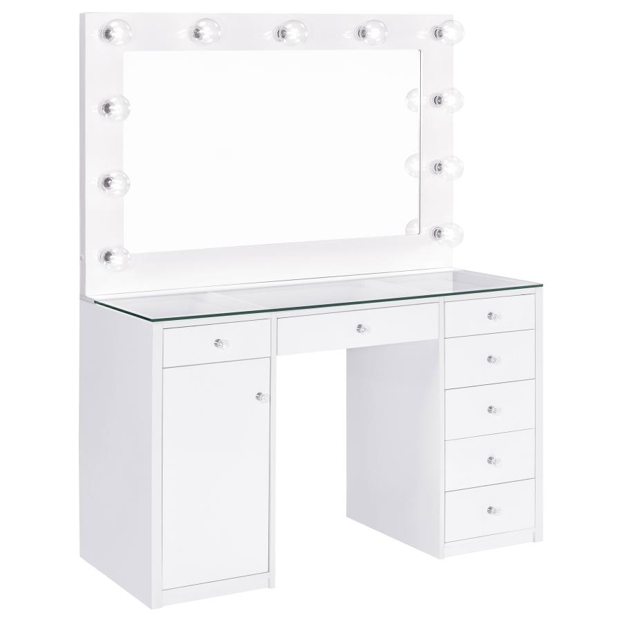 (image for) Acena 7-drawer Vanity Set with Lighting White High Gloss