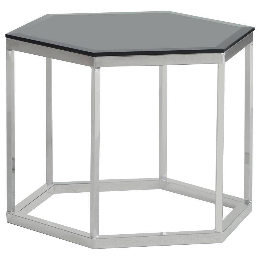 (image for) Hexagonal Smoked Glass Top Accent Side Table Chrome