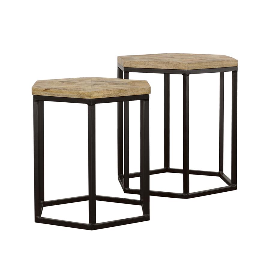 (image for) Adger 2-piece Hexagonal Nesting Tables Natural and Black