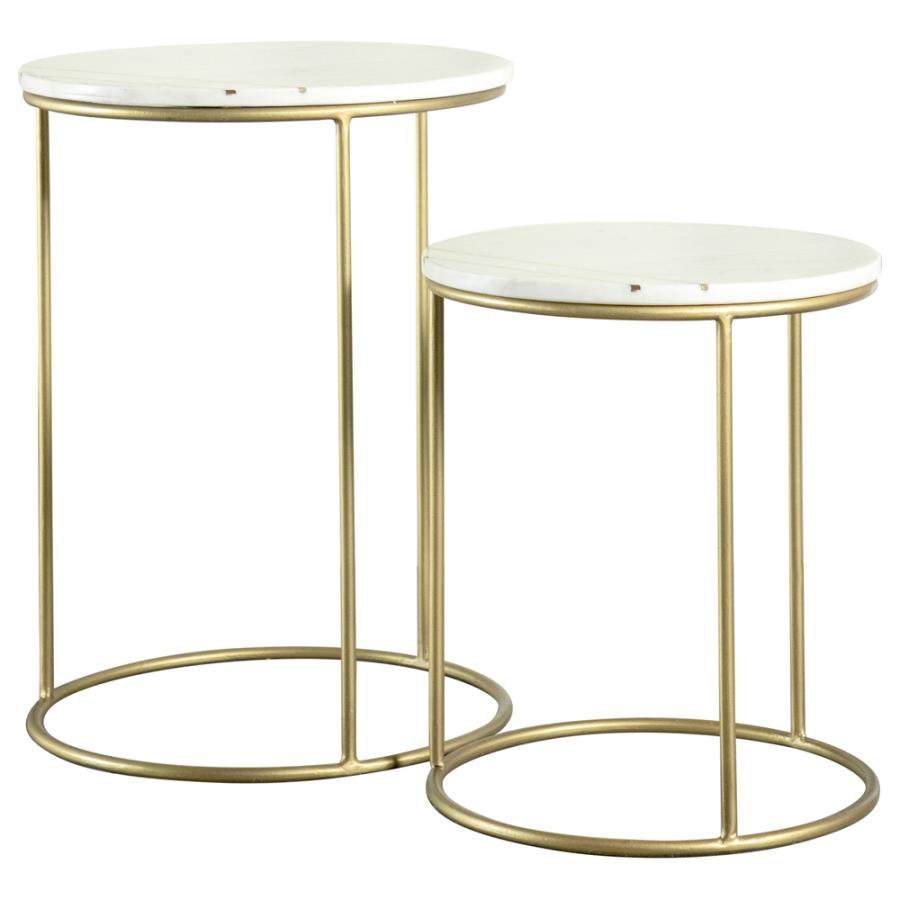 (image for) Vivienne 2-piece Marble Top Nesting Tables White and Gold