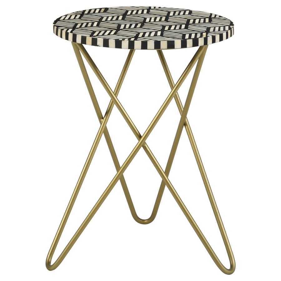 (image for) Xenia Round Bone Inlay Accent Side Table White and Gold