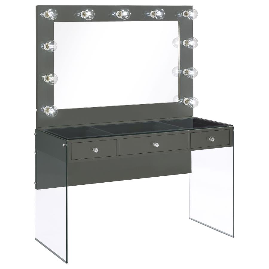 (image for) Afshan 3-drawer Vanity Set with Lighting Grey High Gloss