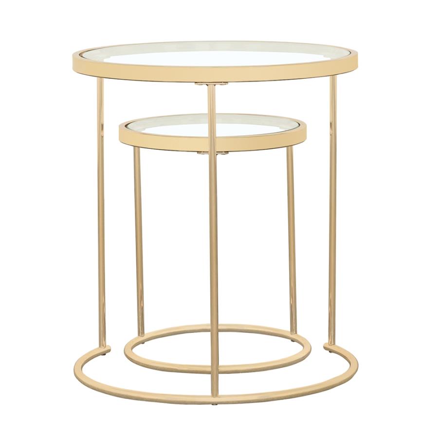 (image for) Maylin 2-piece Round Glass Top Nesting Table Set Gold