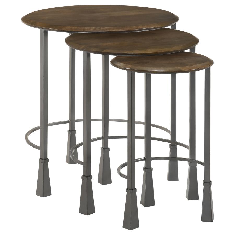 (image for) Deja 3-piece Round Nesting Table Set Natural and Gunmetal