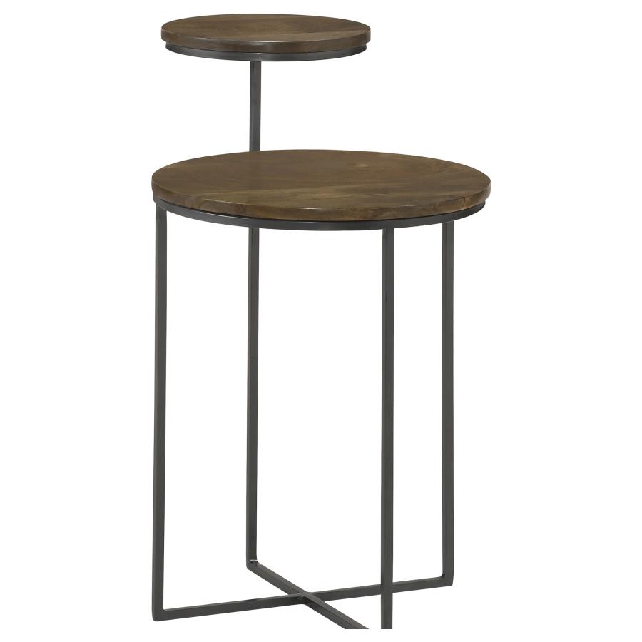 (image for) Yael Round Mango Wood Accent Side Table Natural and Gunmetal